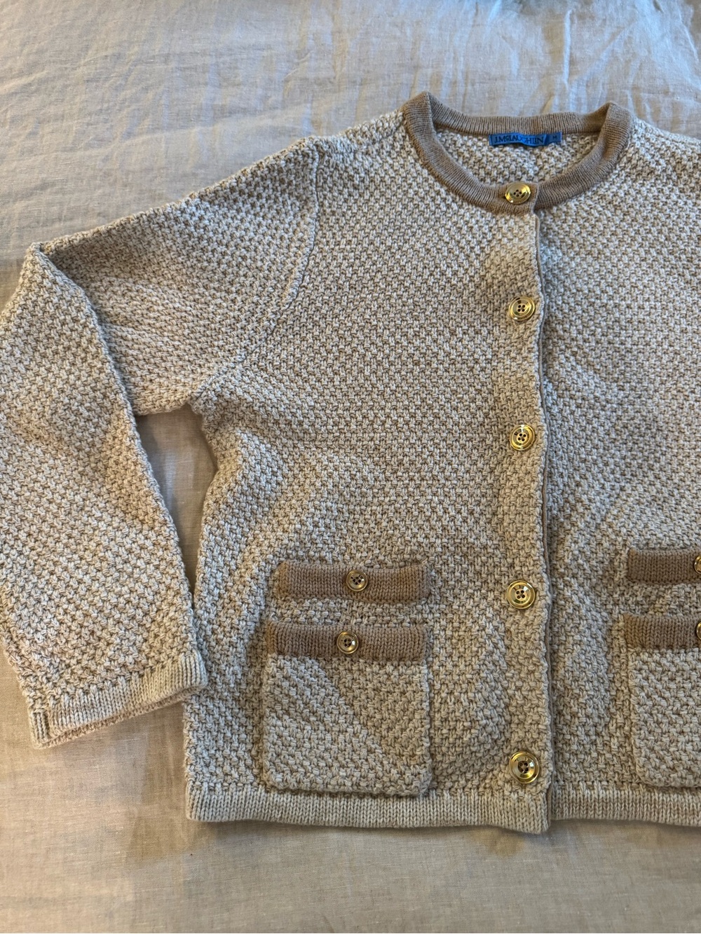 J. McLaughlin Beige Knit Cardigan with Tan Trim - Picture 2 of 4